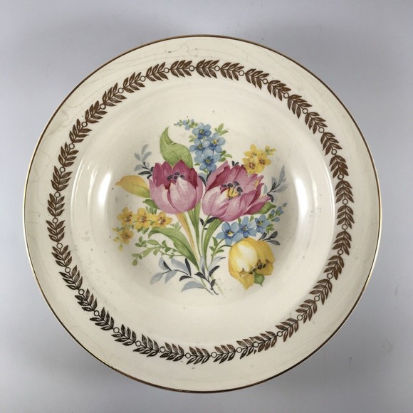 Edwin Knowles China Co Hostess Shape Soup Bowl Floral Spring 22k Gold USA 37-4 - Picture 5 of 6